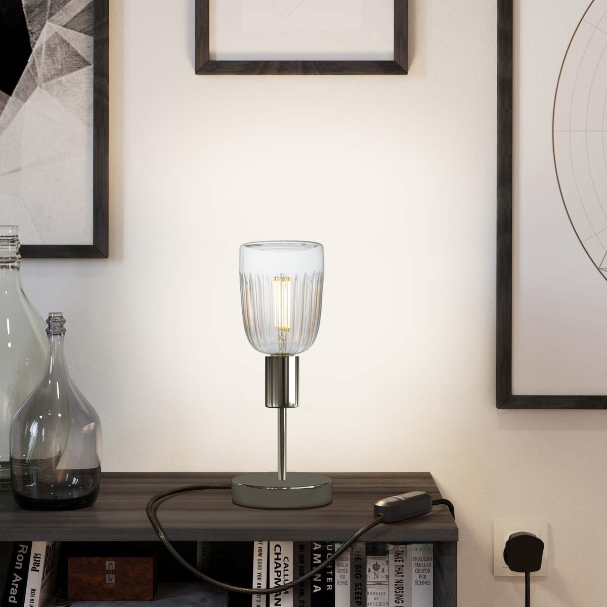 Lampada da tavolo Alzaluce Tiche in metallo e spina UK - Nero perla Dimmer