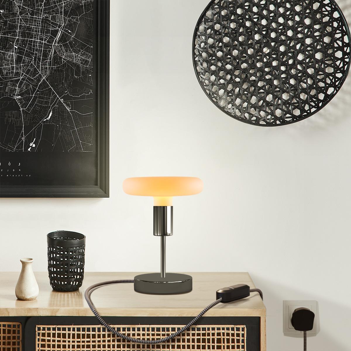 Lampada da tavolo Alzaluce Dash in metallo e spina UK - Nero perla Dimmer