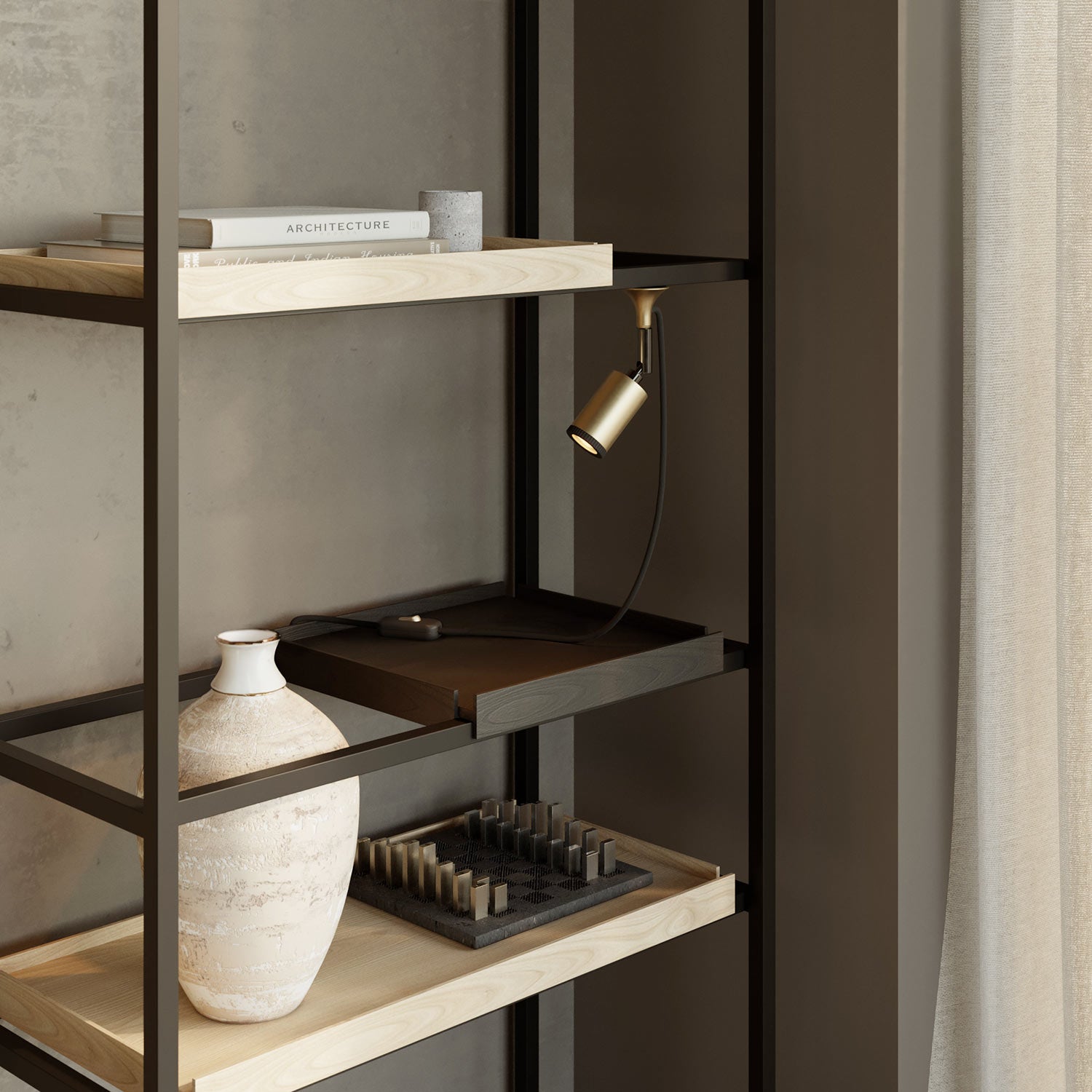 Lampada da parete MAG-Y con snodo, luce spot e spina UK - Bronzo satinato