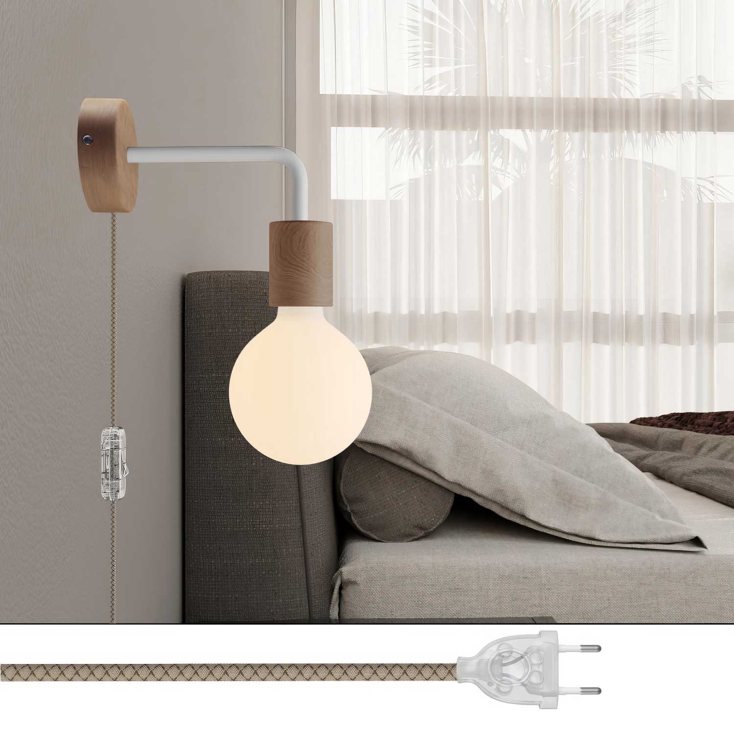 Lampada Spostaluce in legno con estensione curva - Neutro