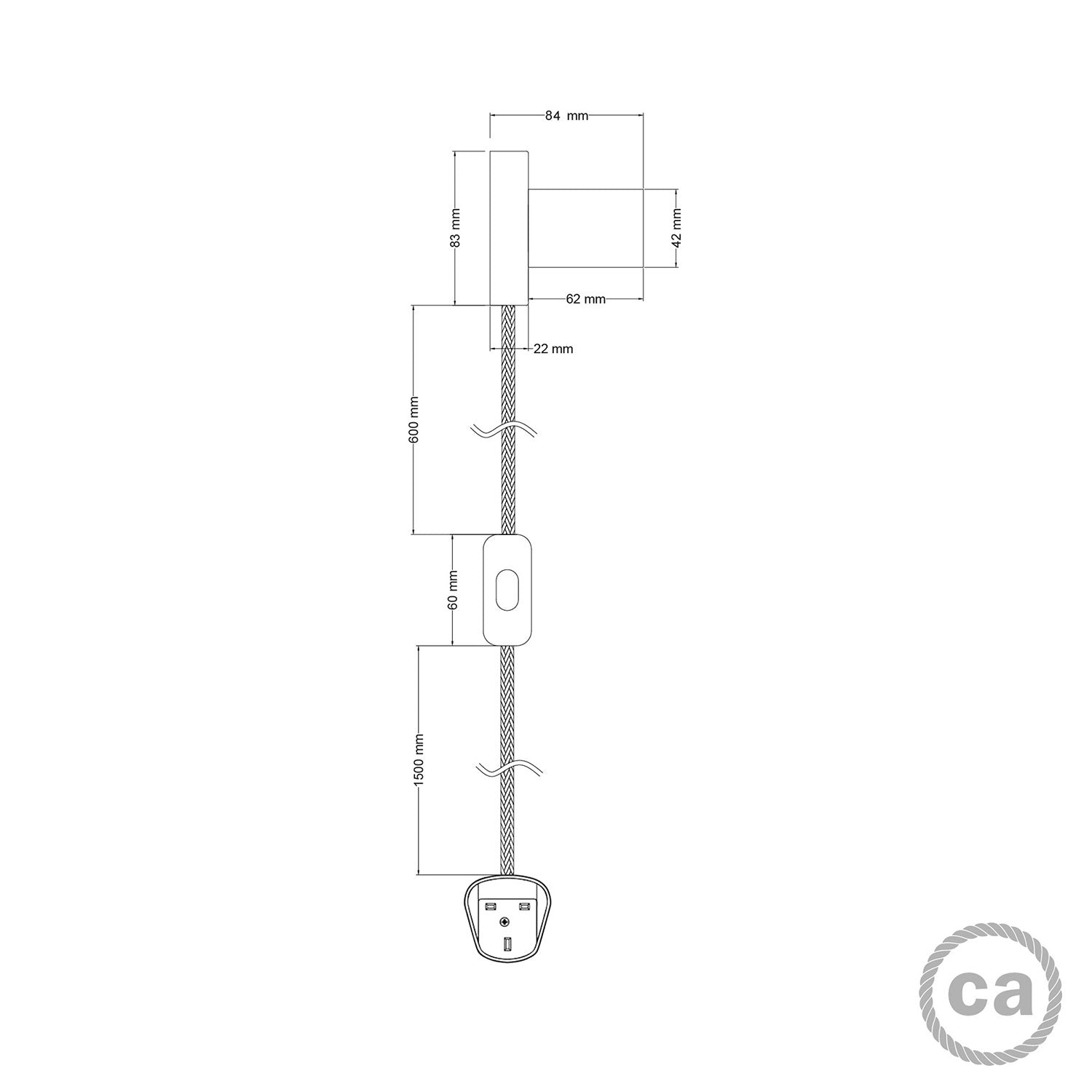 Lampada Spostaluce in metallo e spina UK - Nero