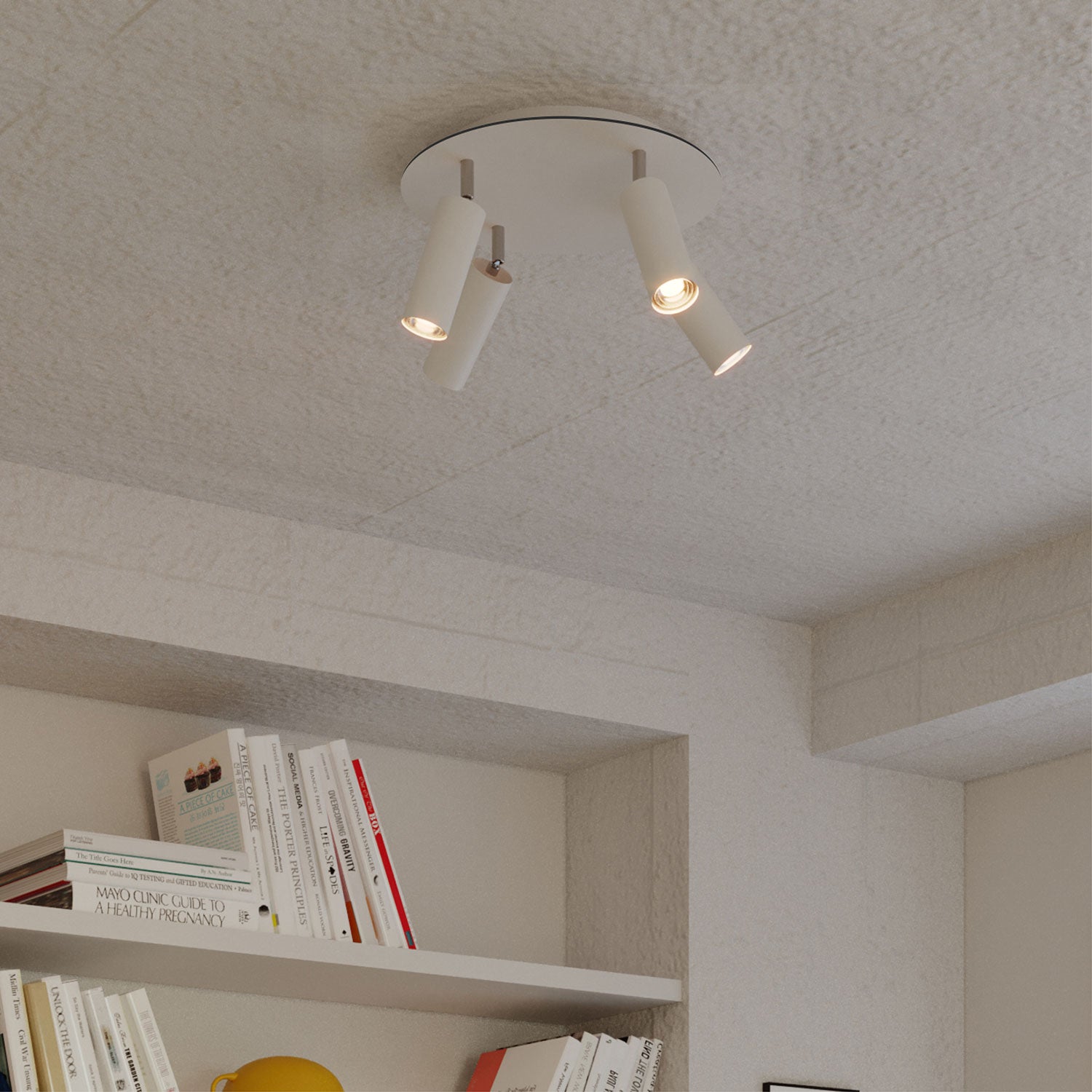 Lampada a 4 faretti con paralume Tub-E14 e Rose-One XXL rotondo - Bianco opaco