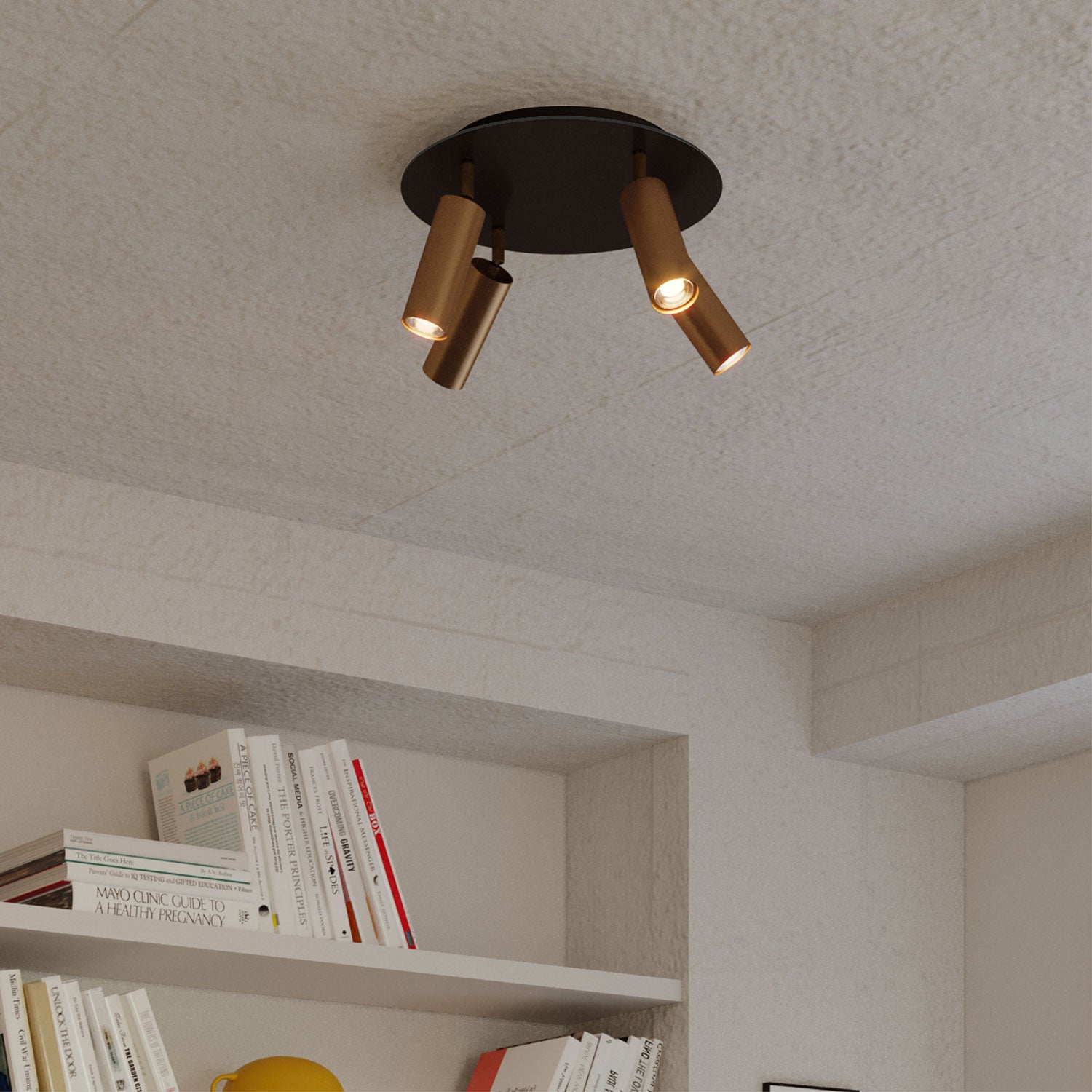 Lampada a 4 faretti con paralume Tub-E14 e Rose-One XXL rotondo - Bronzo satinato