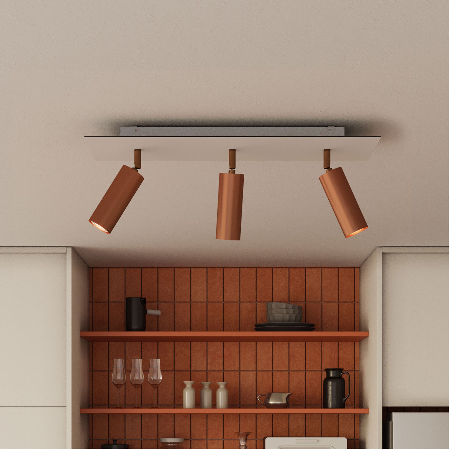 Lampada a 3 faretti con paralume Tub-E14 e Rose-One XXL rettangolare - Rame satinato