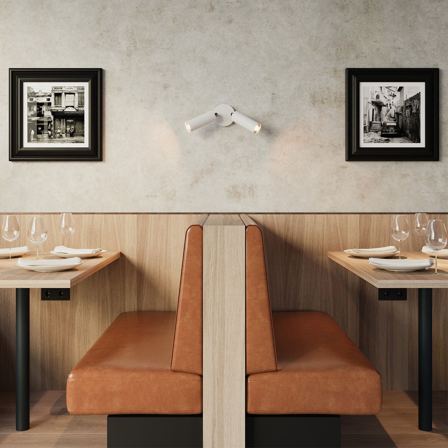 Lampada a 2 faretti con paralume Tub-E14 e rosone tondo - Bianco opaco