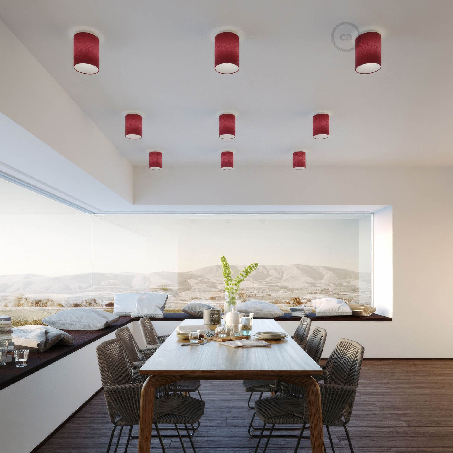 Fermaluce Color con paralume Cilindro, lampada filomuro - Teletta bordeaux