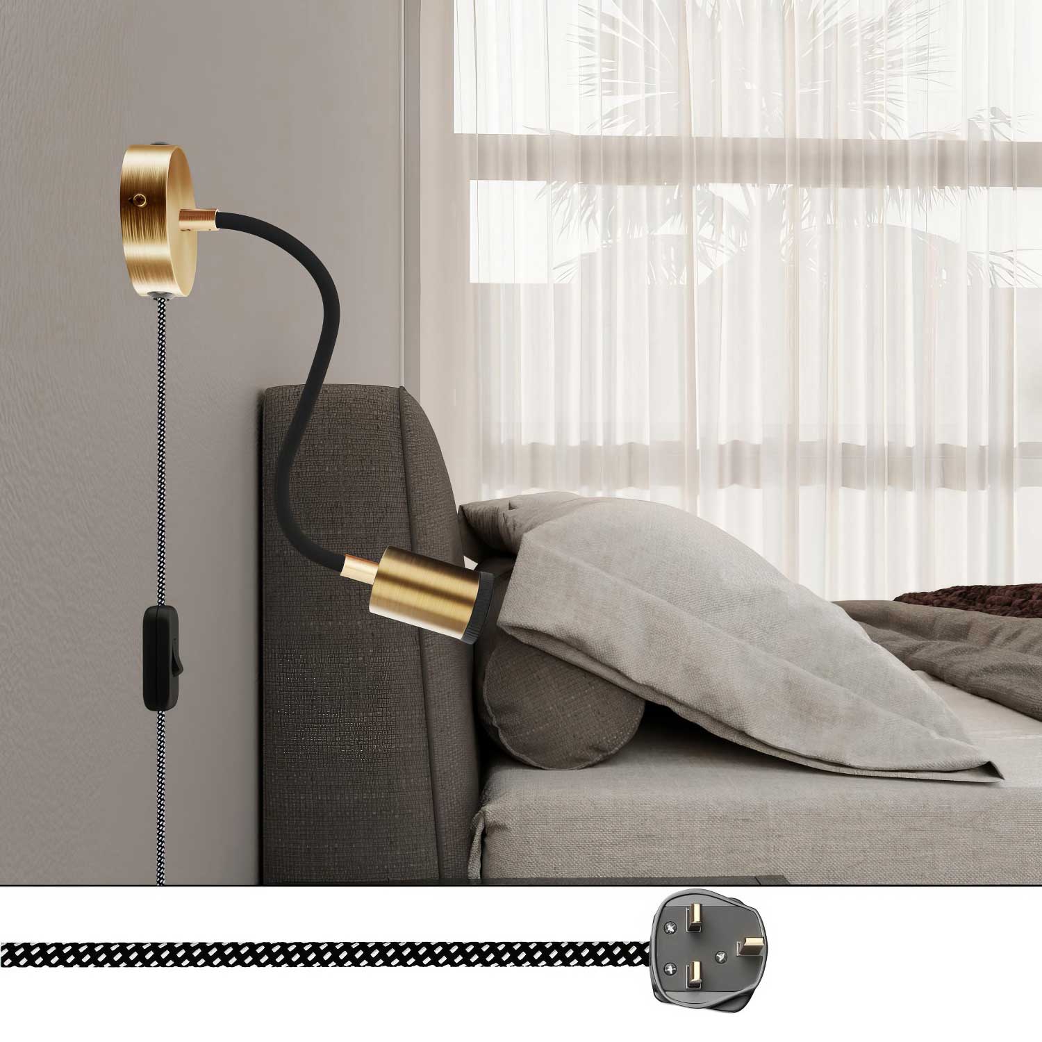 Lampada Spostaluce Flex 30 snodabile con faretto GU1d0 e spina UK - Bronzo satinato