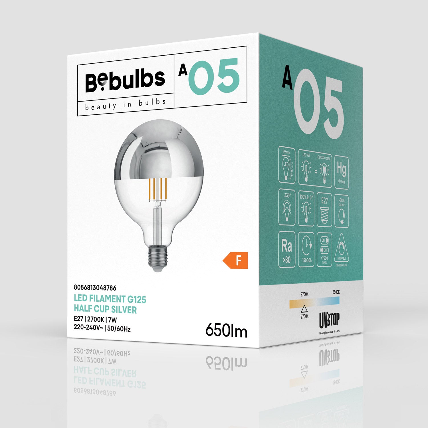 Lampadina LED Mezza Sfera Argento Globo G125 7W 650Lm E27 2700K Dimmerabile - A05