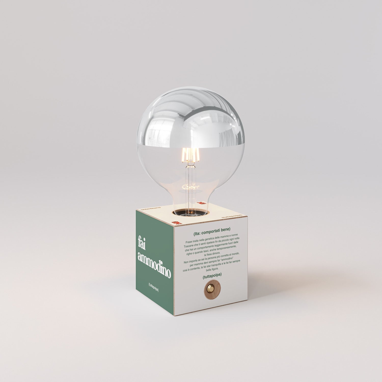 Cabless03 "Fai ammodino" con lampadina globo mezza sfera argento - Tuttapolpa