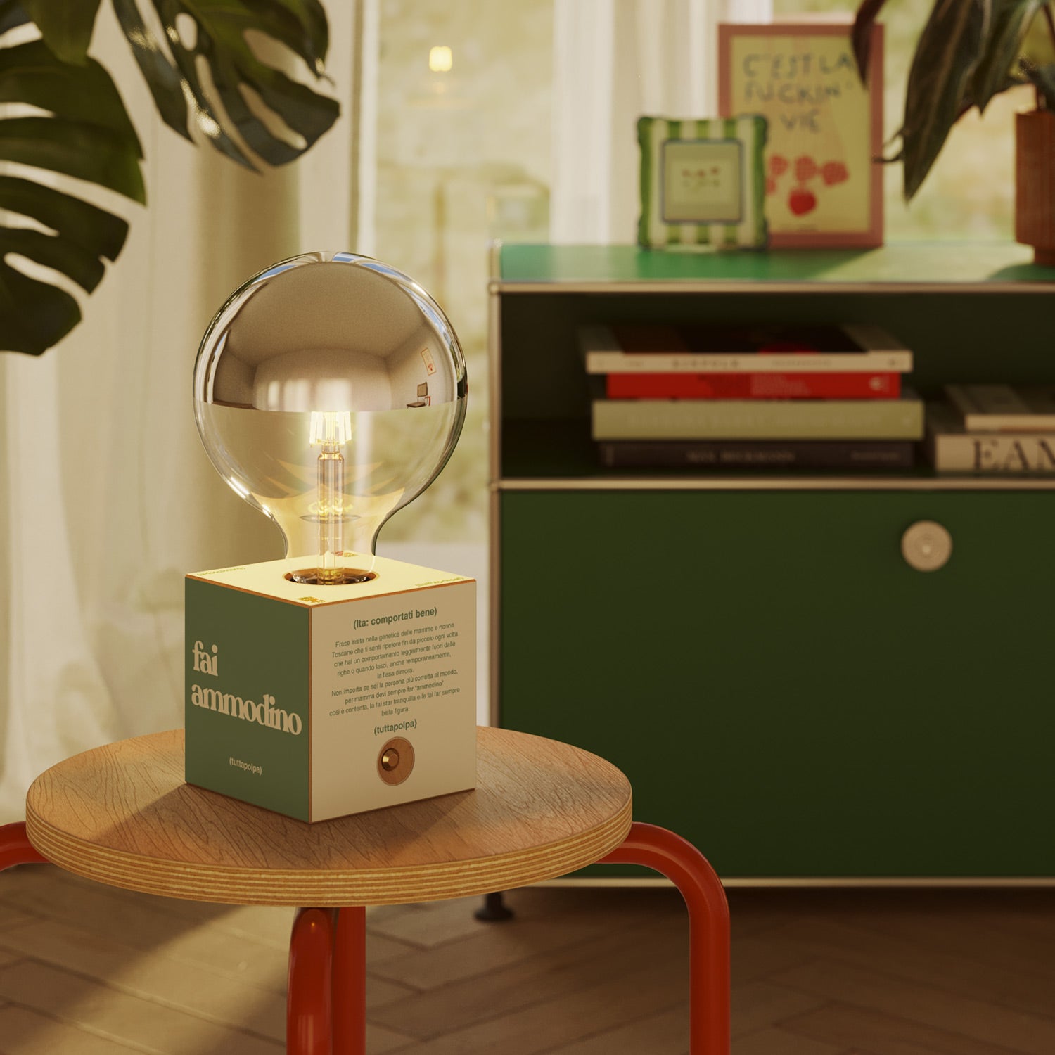 Cabless03 "Fai ammodino" con lampadina globo mezza sfera argento - Tuttapolpa
