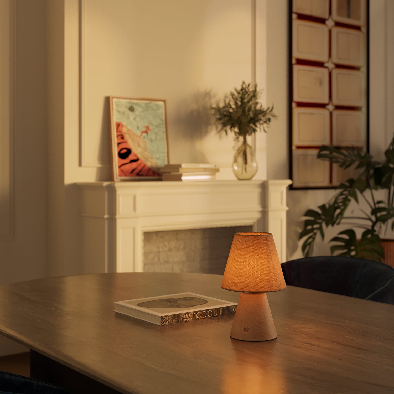 Lampada portatile ricaricabile Cabless11 con lampadina a goccia e paralume - Neutro