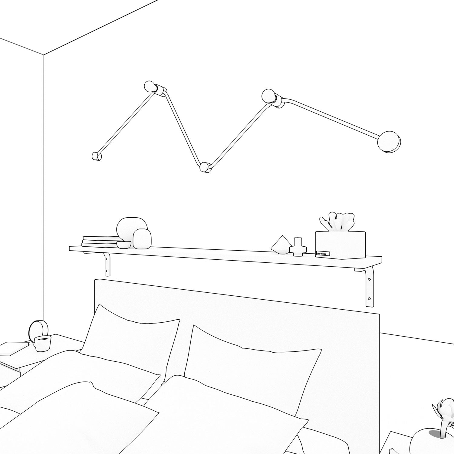 Sistema Filé Wiggle Kit - con cavo CM04 di 3 m per catenaria e 5 componenti in legno verniciato bianco per interni