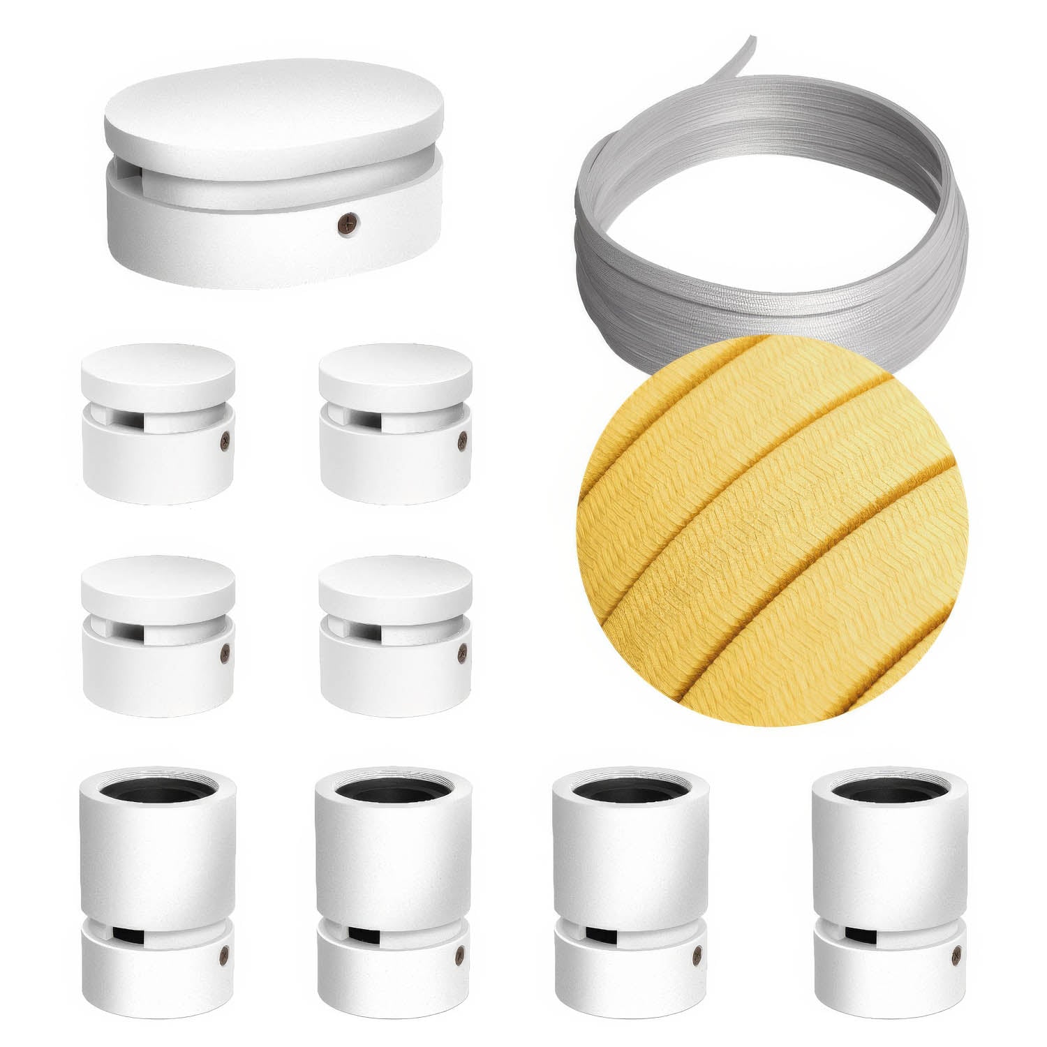 Sistema Filé Symmetric Kit - con cavo CM10 di 5 m per catenaria e 9 componenti in legno verniciato bianco per interni