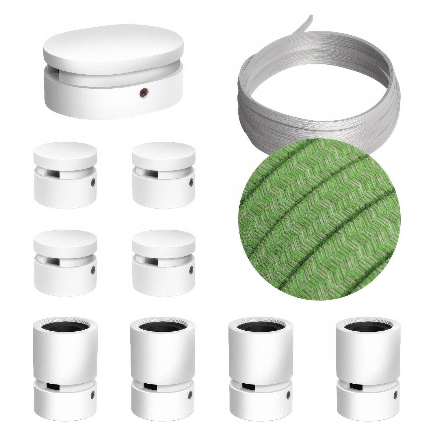 Sistema Filé Symmetric Kit - con cavo CX08 di 5 m per catenaria e 9 componenti in legno verniciato bianco per interni