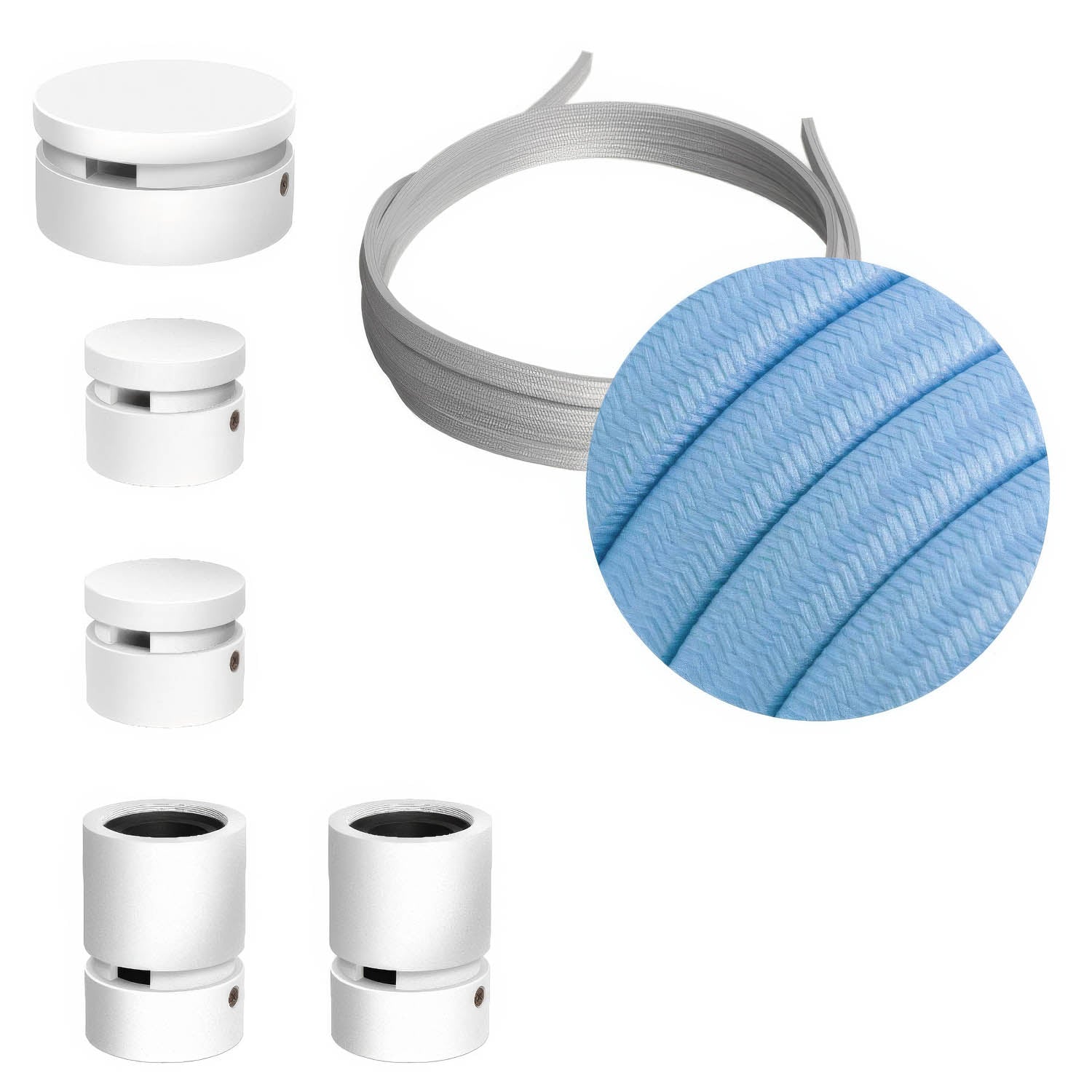 Sistema Filé Wiggle Kit - con cavo CM17 di 3 m per catenaria e 5 componenti in legno verniciato bianco per interni