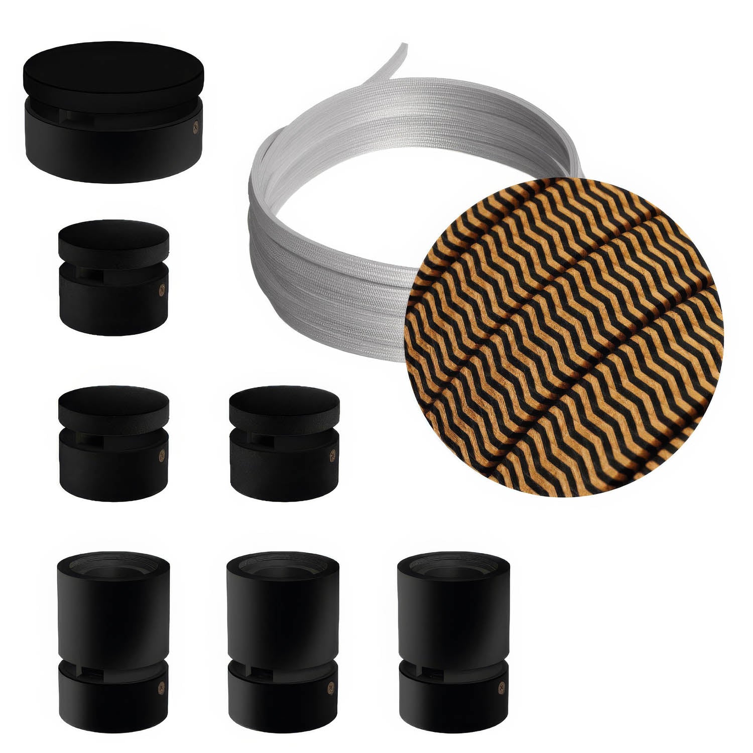 Sistema Filé Linear Kit - con cavo CZ22 di 5 m per catenaria e 7 componenti in legno verniciato nero per interni