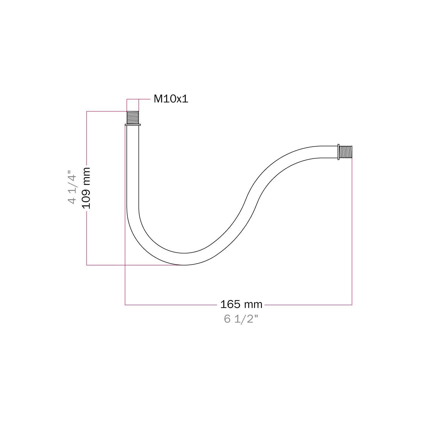 Ukrivljena podaljševalna cev v obliki S za svetilko, 16,5 cm, kovina – temno rjava rja, barvana