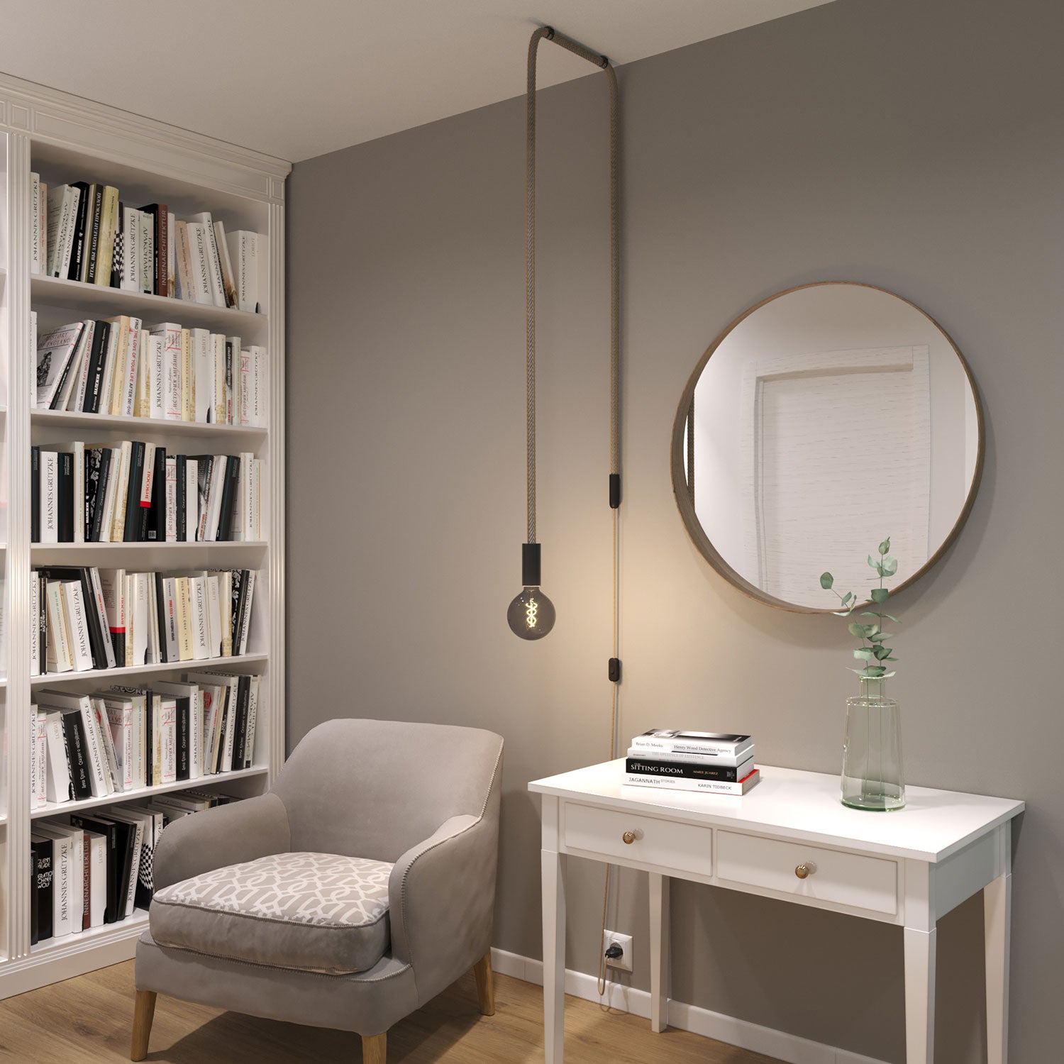 SnakeBis Corda - Lampada plug-in nera con cordone trecciato in juta