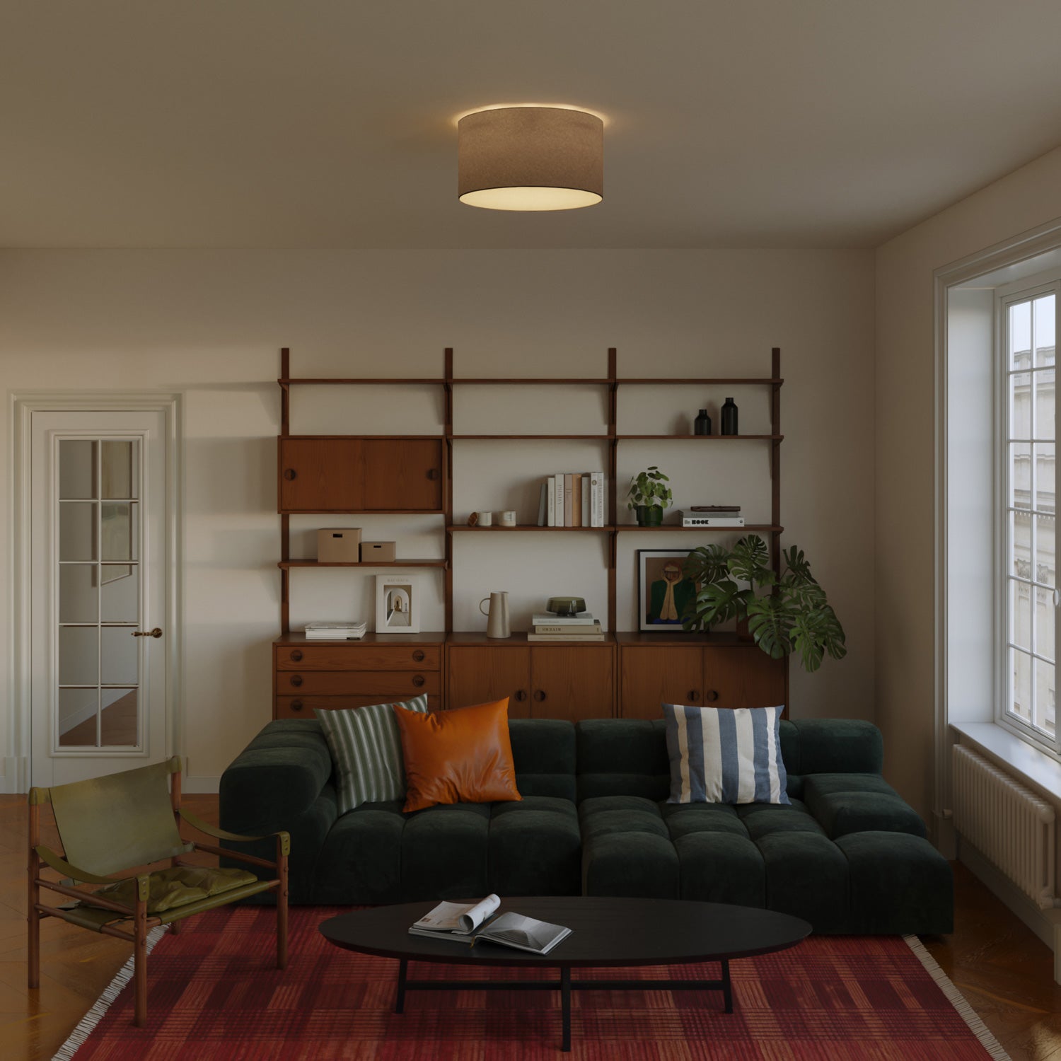 Plafoniera in tessuto Medium Camelot marrone - Made in Italy