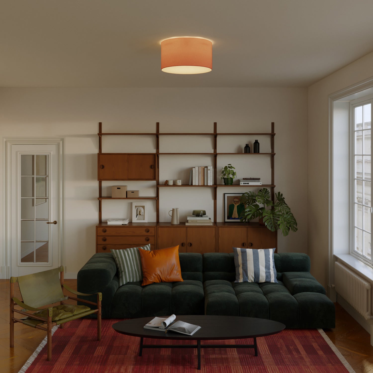 Plafoniera in tessuto Medium Cinette aragosta - Made in Italy