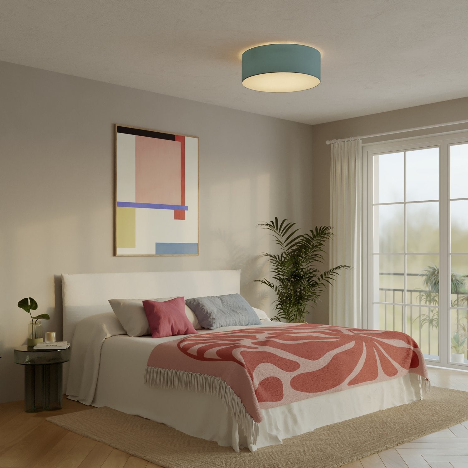 Plafoniera in tessuto Large Teletta azzurro severo - Made in Italy