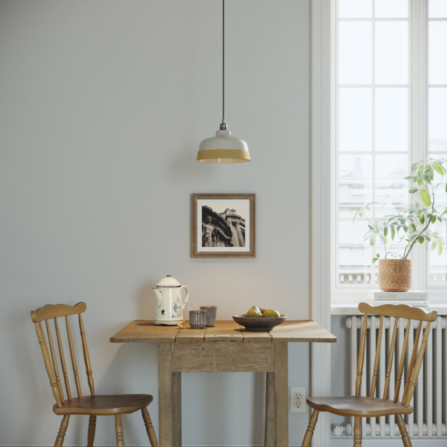 Paralume Coppa bicolore in ceramica Bianco e Giallo, collezione Materia - Made in Italy