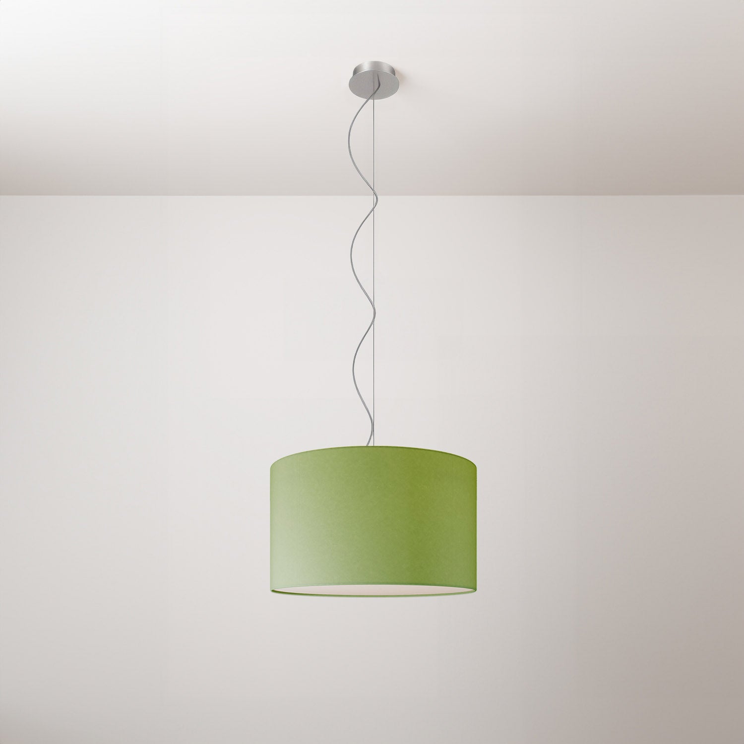 Lampada a sospensione con paralume in tessuto Cilindro Small Cinette verde pistacchio - Made in Italy