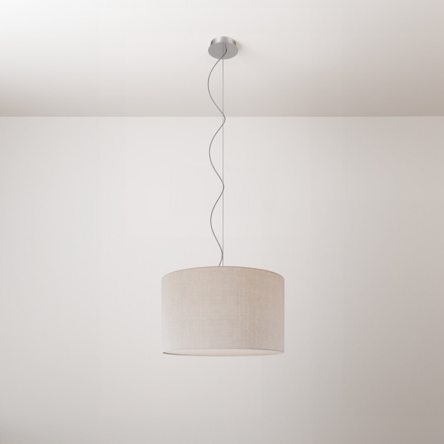 Lampada a sospensione con paralume in tessuto Cilindro Small Lino crudo - Made in Italy
