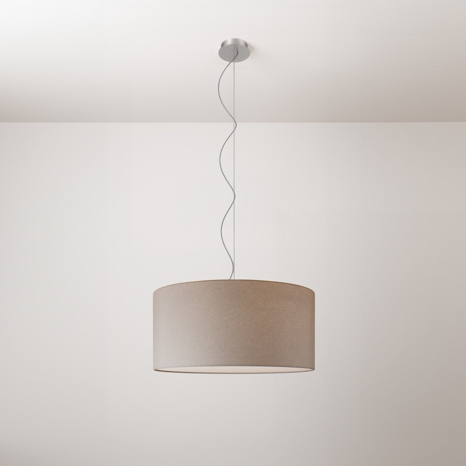 Lampada a sospensione con paralume in tessuto Cilindro Medium Camelot grigio chiaro - Made in Italy