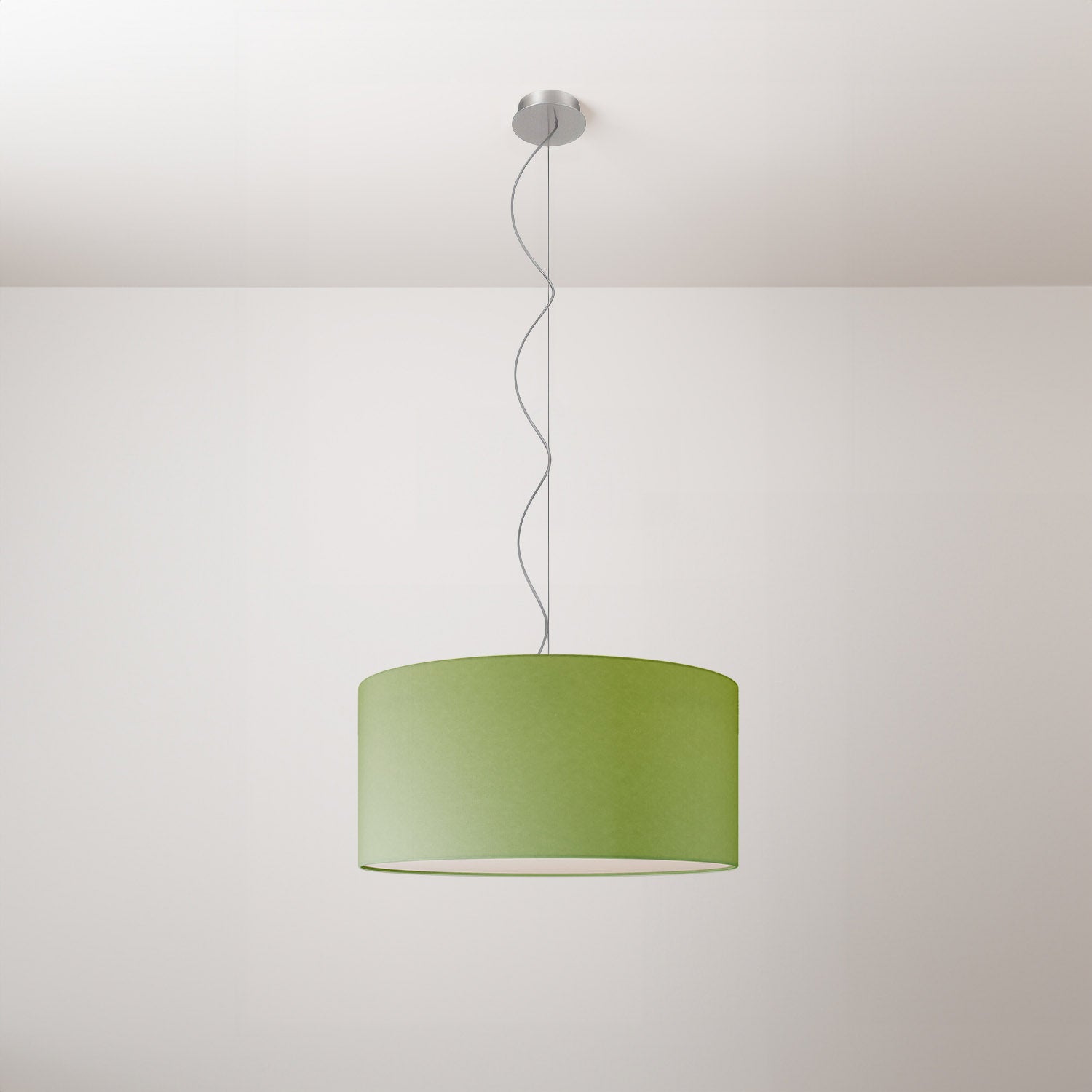 Lampada a sospensione con paralume in tessuto Cilindro Medium Cinette verde pistacchio - Made in Italy