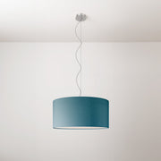 Lampada a sospensione con paralume in tessuto Cilindro Medium Teletta azzurro severo - Made in Italy