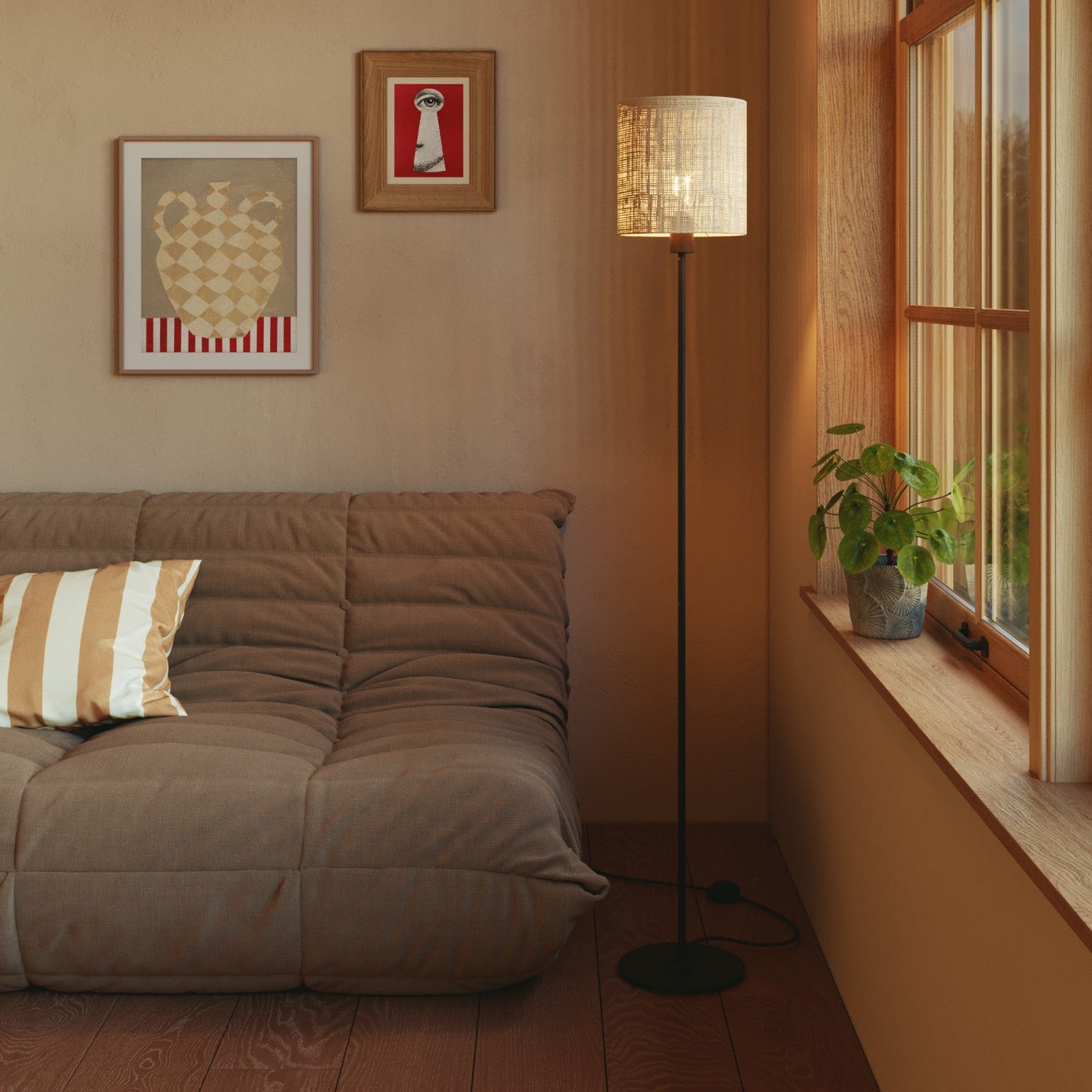 Paralume Cilindro M in tessuto con attacco E27 - Made in Italy - Raphia