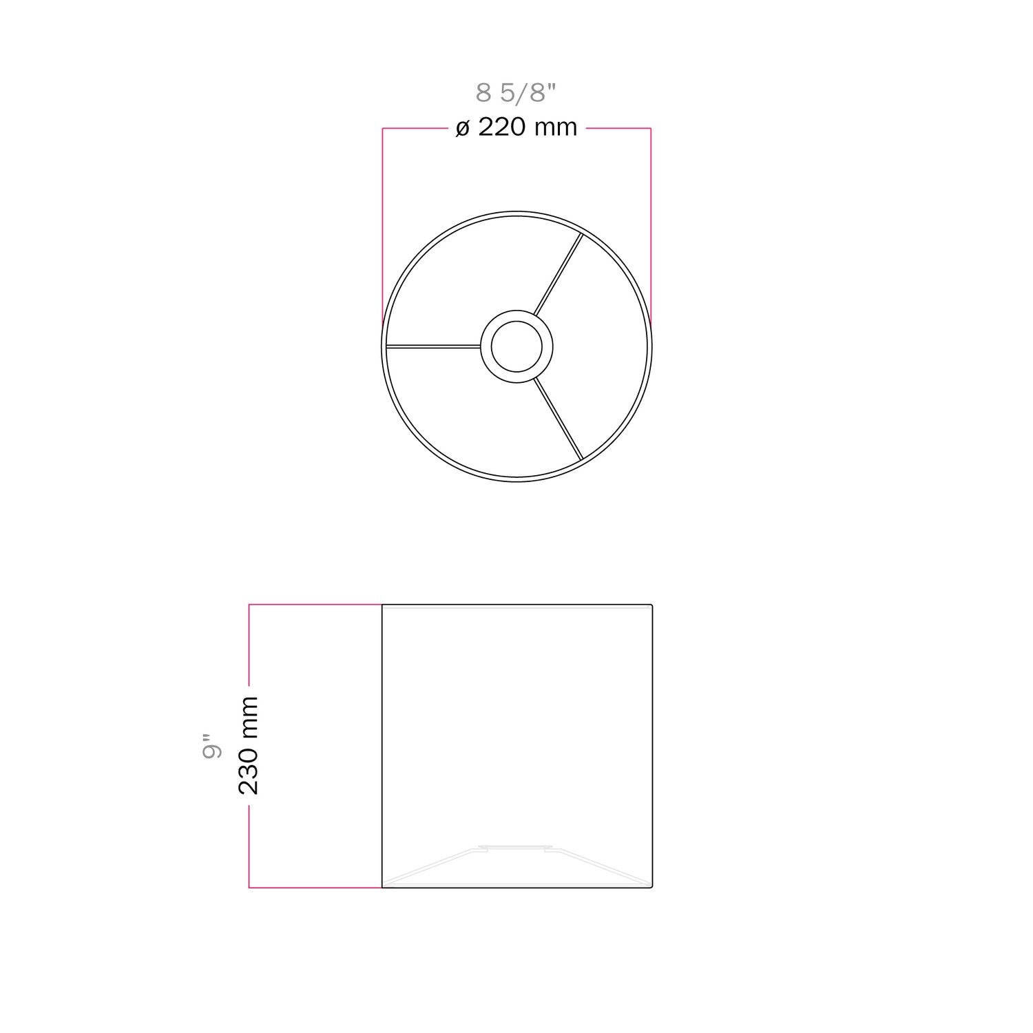 Paralume Cilindro M in tessuto con attacco E27 - Made in Italy - Teletta Rosso