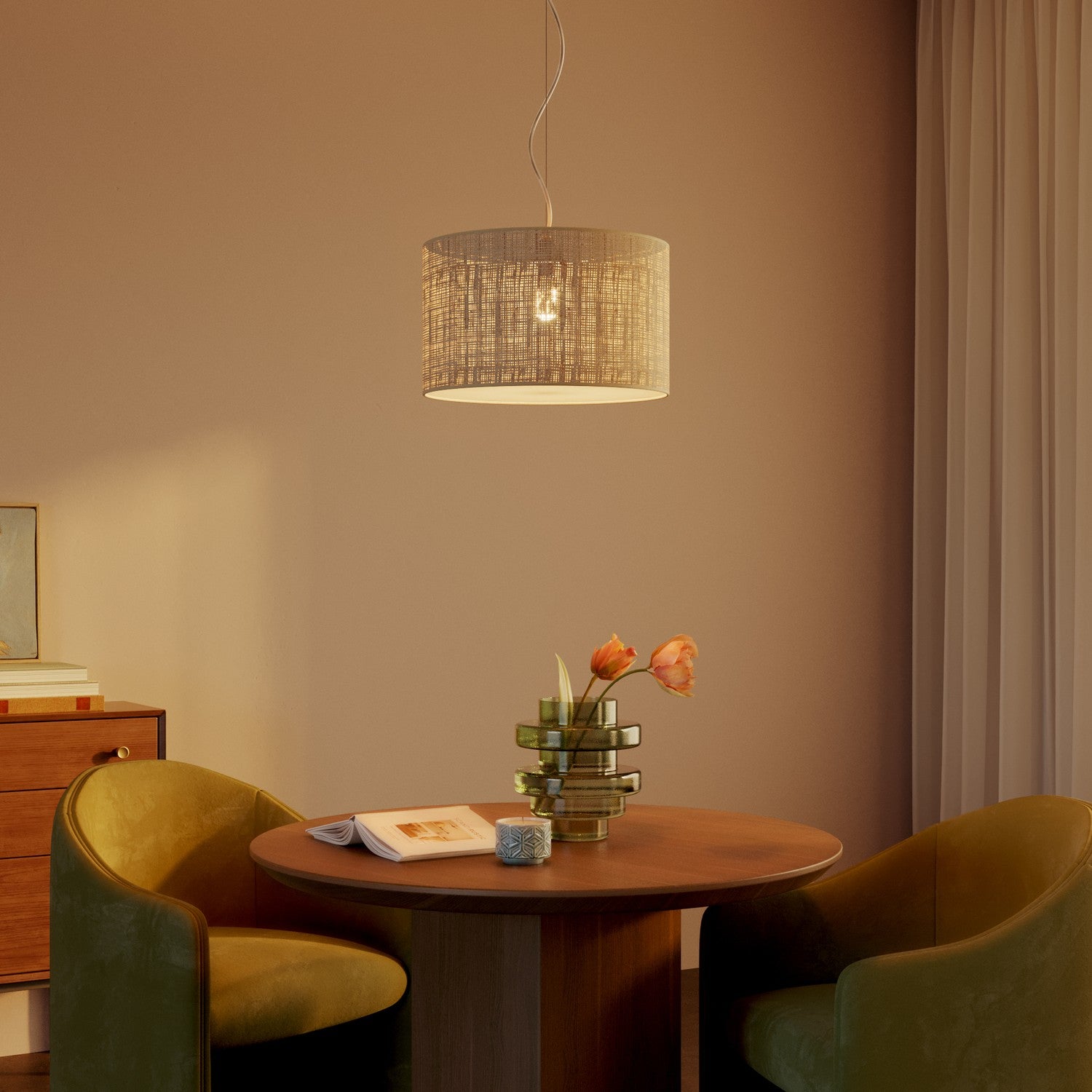 Lampada a sospensione con paralume in tessuto Cilindro Small - Made in Italy - Raphia Si