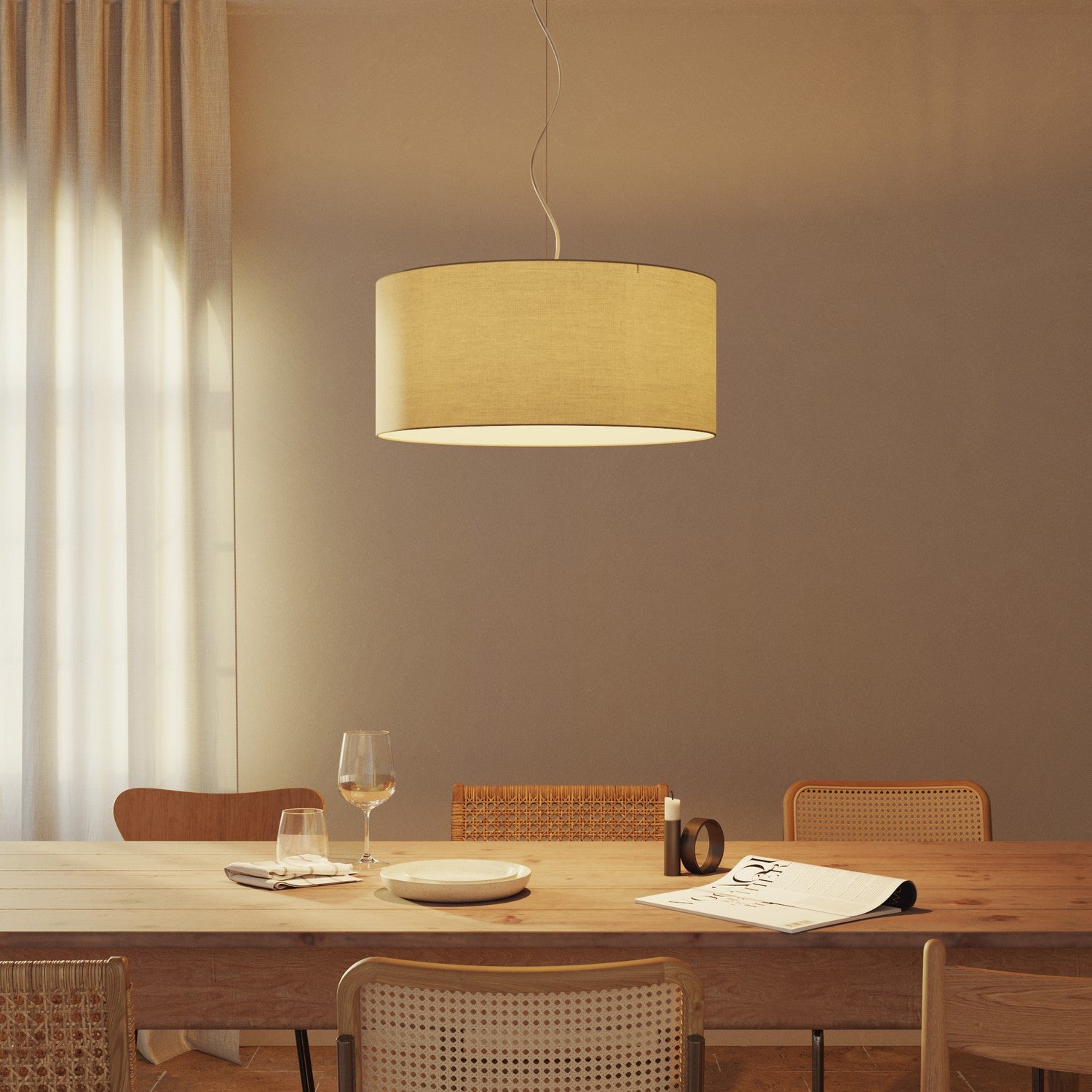 Lampada a sospensione con paralume in tessuto Cilindro Large - Made in Italy - Arenal Tortora No