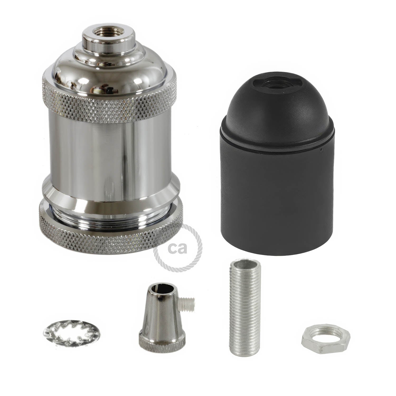 Kit portalampada E27 in alluminio vintage - Cromo