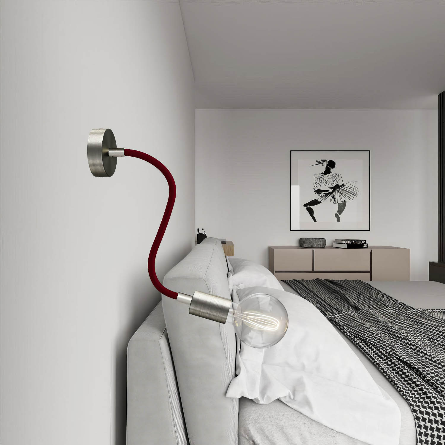 Kit Creative Flex tubo flessibile di estensione rivestito in tessuto RM19 Bordeaux con terminali metallici Titanio satinato 30 cm