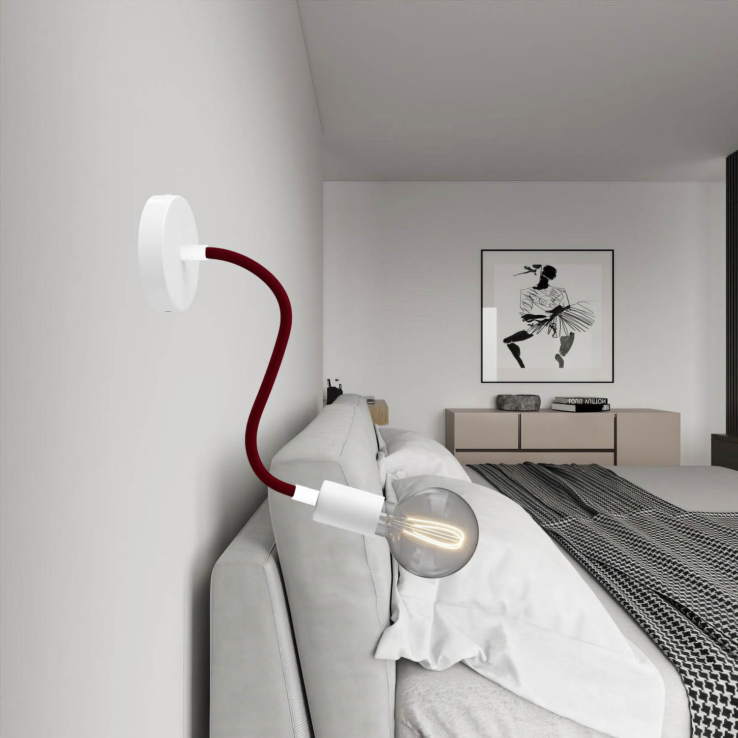 Kit Creative Flex tubo flessibile di estensione rivestito in tessuto RM19 Bordeaux con terminali metallici Bianco opaco 30 cm