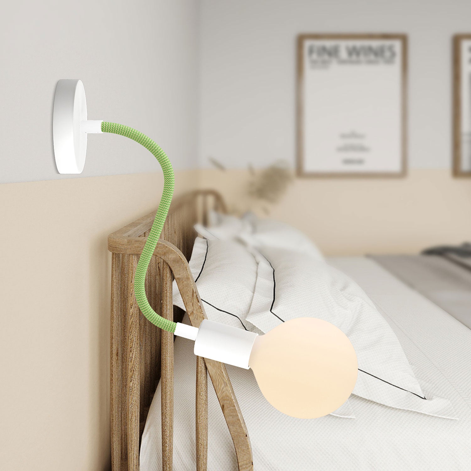 Kit Creative Flex tubo flessibile rivestito in tessuto RM77 Verde prato con terminali metallici Bianco opaco 30 cm