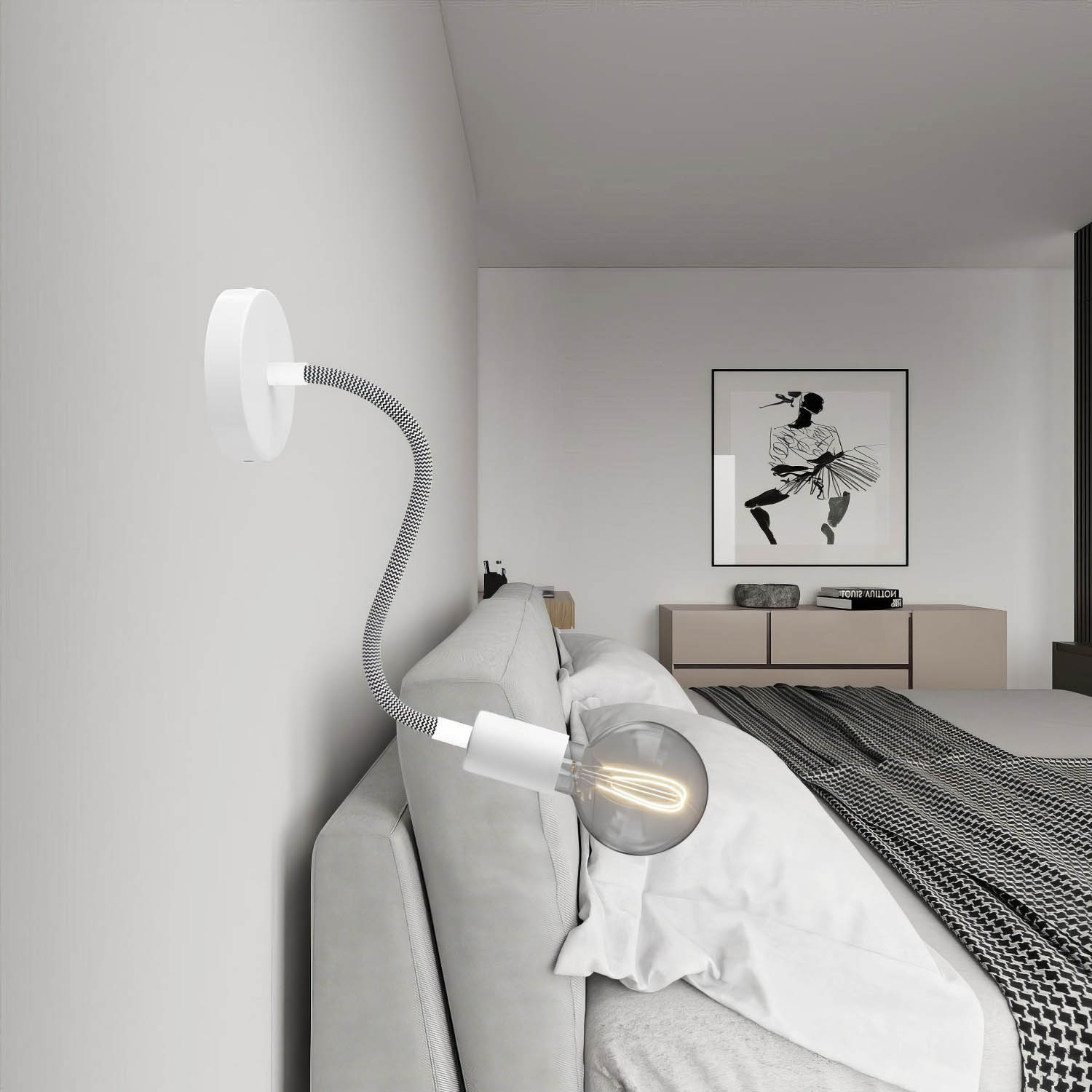 Kit Creative Flex tubo flessibile di estensione rivestito in tessuto RZ04 Nero Bianco con terminali metallici Bianco opaco 30 cm