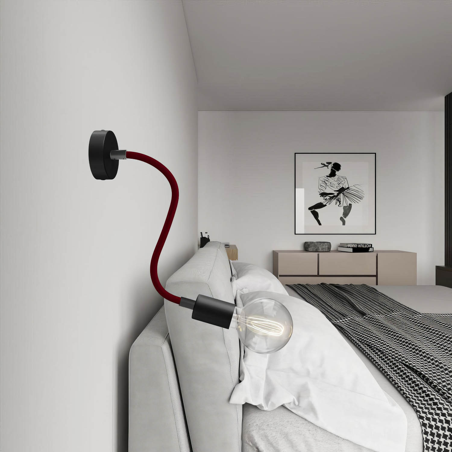 Kit Creative Flex tubo flessibile di estensione rivestito in tessuto RM19 Bordeaux con terminali metallici Nero 30 cm