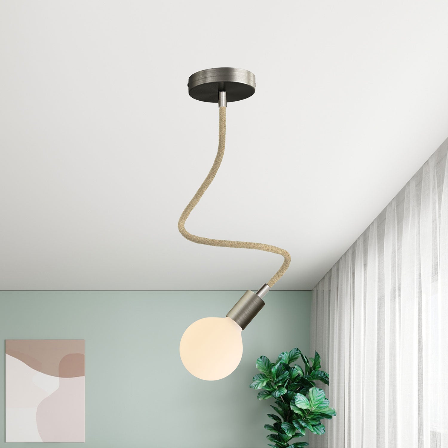 Kit Creative Flex tubo flessibile di estensione rivestito in juta RN06 Neutro con terminali metallici Titanio satinato 60 cm