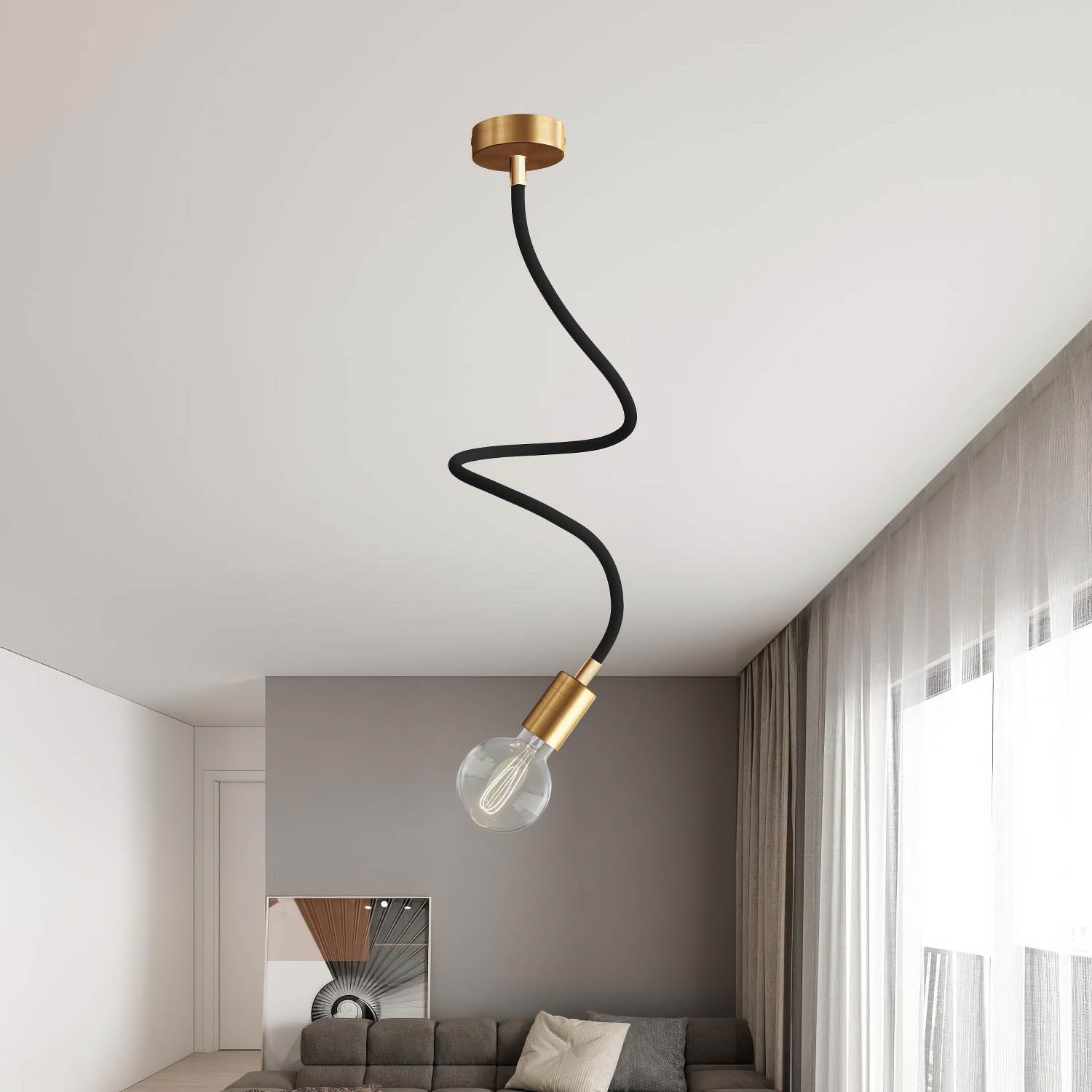 Kit Creative Flex tubo flessibile di estensione rivestito in tessuto RM04 Nero con terminali metallici Bronzo satinato 90 cm