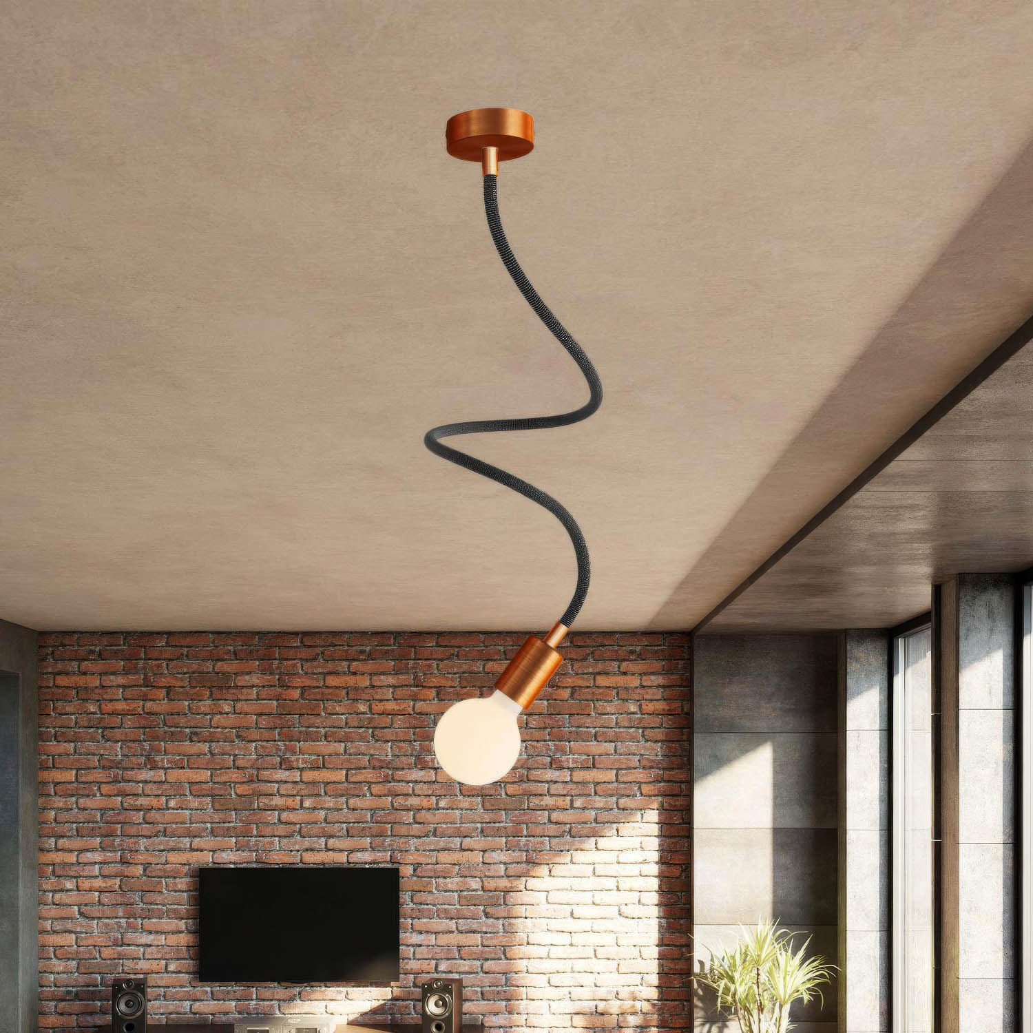 Kit Creative Flex tubo flessibile di estensione rivestito in tessuto RZ30 Nero Ferro con terminali metallici Rame satinato 90 cm