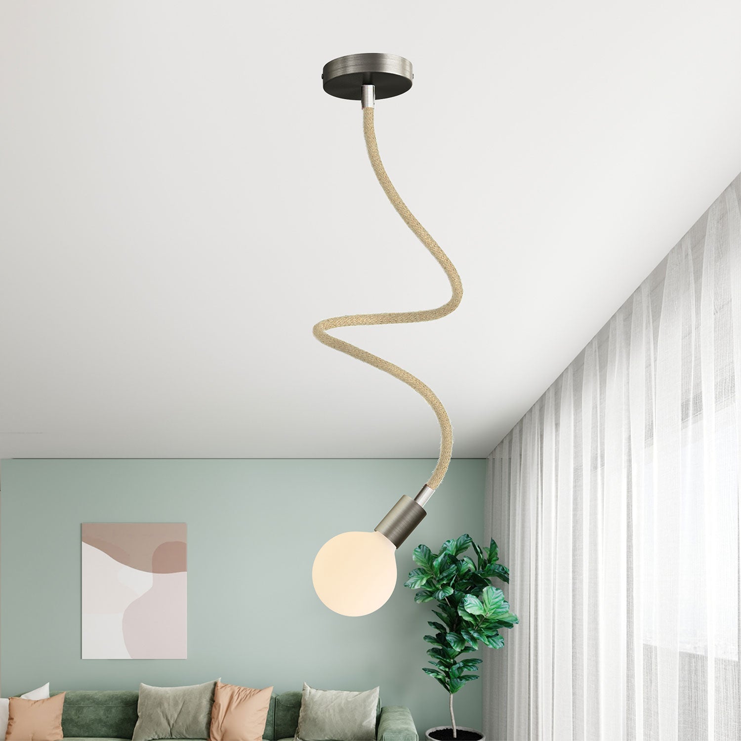 Kit Creative Flex tubo flessibile di estensione rivestito in juta RN06 Neutro con terminali metallici Titanio satinato 90 cm