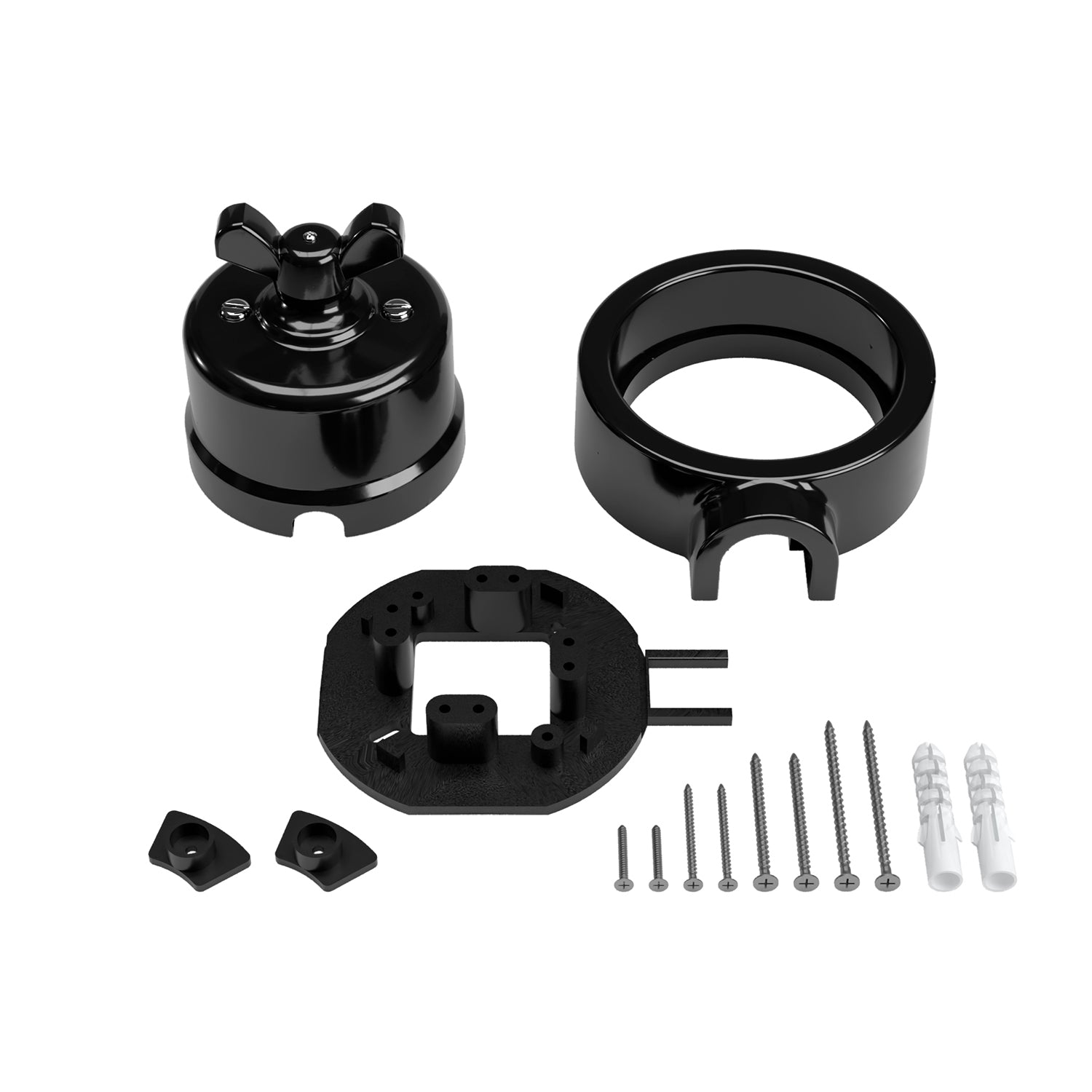 Kit interruttore/deviatore con dado a farfalla e base per Creative-Tubes in porcellana nera Nero 1