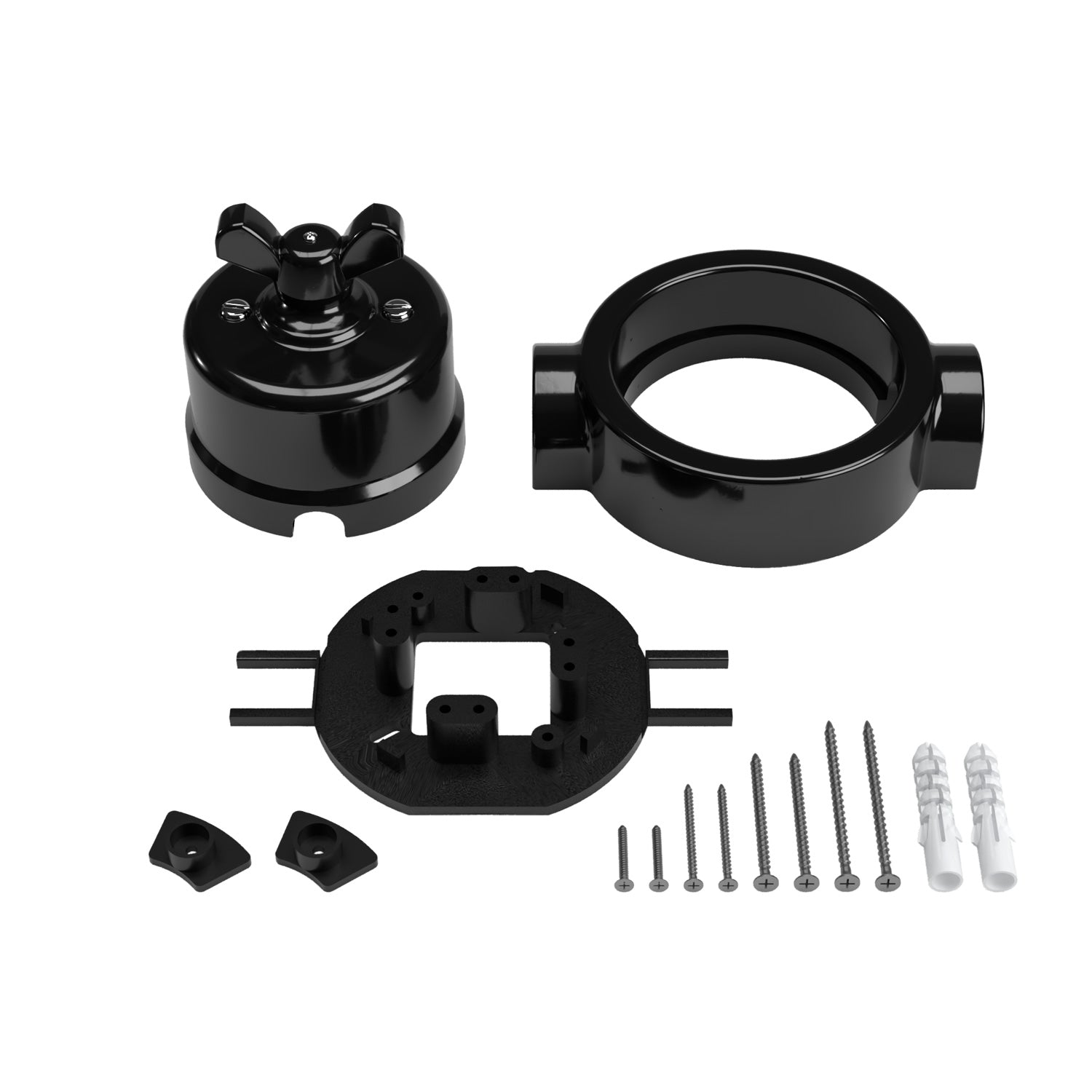 Kit interruttore/deviatore con dado a farfalla e base per Creative-Tubes in porcellana nera Nero 2 in linea