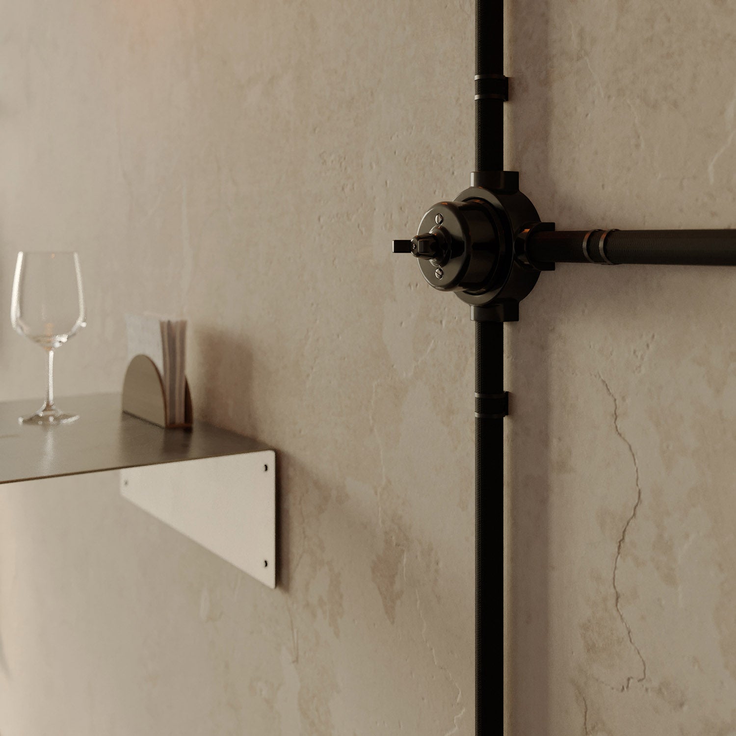 Kit interruttore/deviatore con dado a farfalla e base per Creative-Tubes in porcellana nera Nero 3