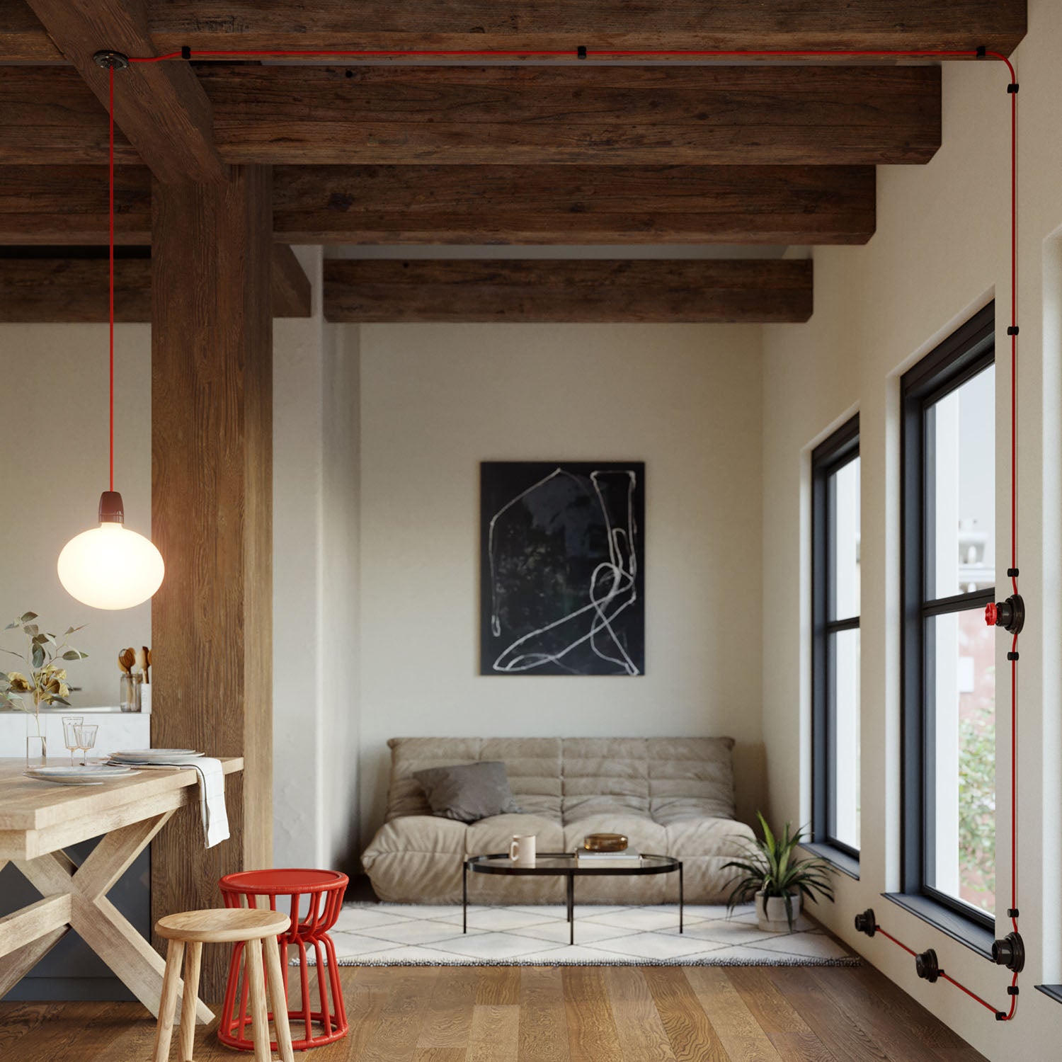 Kit interruttore/deviatore con manopola e base in porcellana nera Bianco