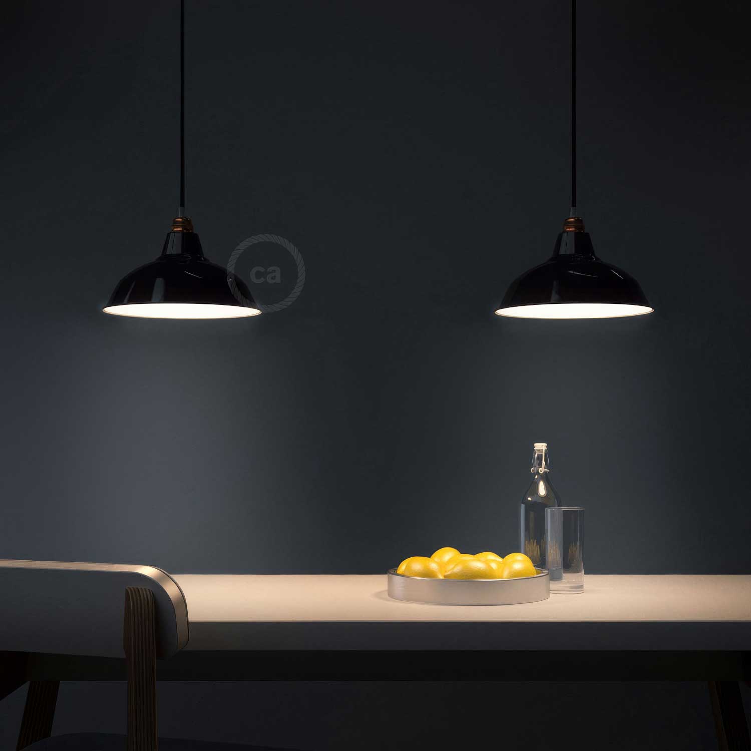 Paralume Bistrot in metallo smaltato con attacco E27, diametro 30 cm - Nero